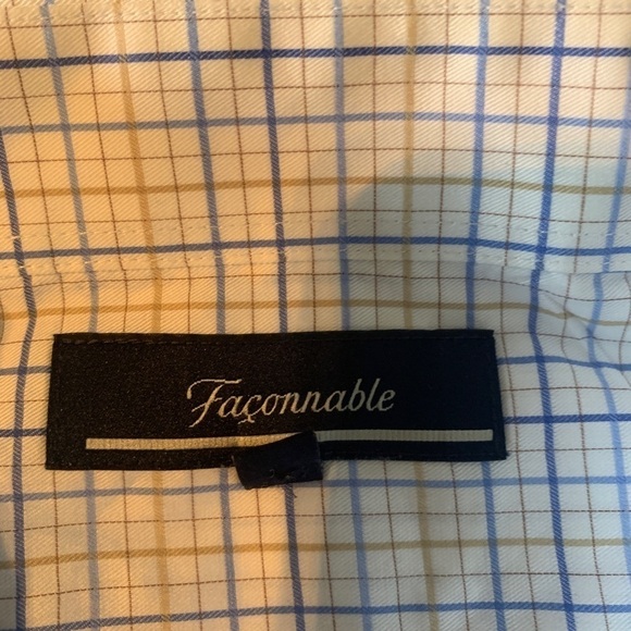 Faconnable 16 1/2 x 34/35 White Check Long Sleeve Button Front Shirt - Picture 4 of 4